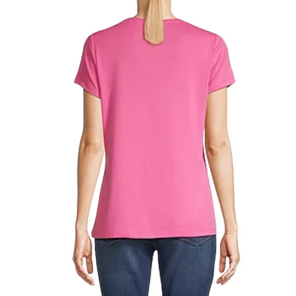 St John's Bay Super Pink Essential Tee Short Sleeve Ribbed Crewneck M Cotton - Picture 6 of 7